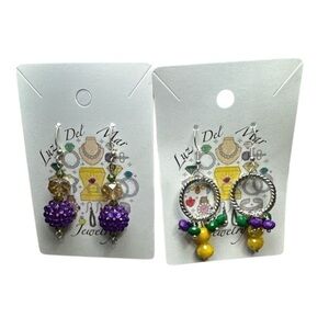2 pairs of Handmade Mardi Grass earrings